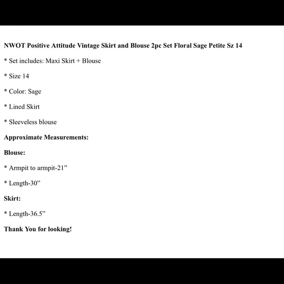 Vintage Positive Attitude 2pcs Set Skirt & Blouse Floral Sage Sz 14 Petite - Picture 8 of 8